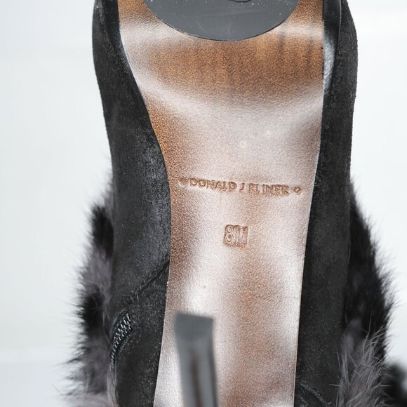 Donald J. Pliner Eli Suede Fur Cuff Ankle Boots Booties Heels Black Grey Stripe - Picture 11 of 14